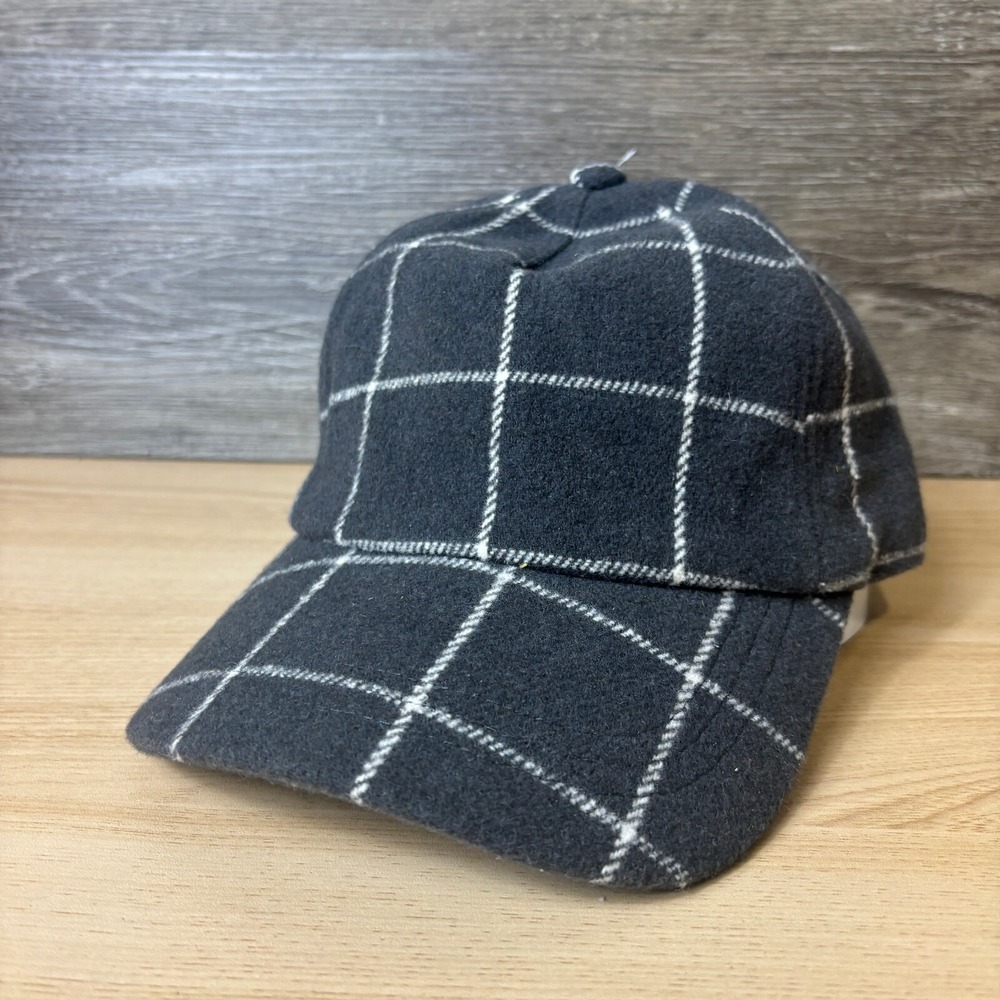 A New Day Hat Cap Strap Back Gray Wool Blend Check Adjustable NWT